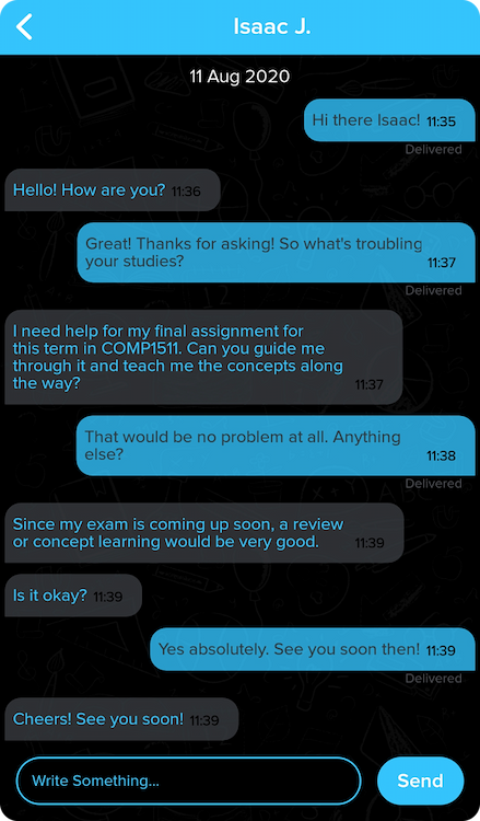 Platute Tutor App - In app messaging