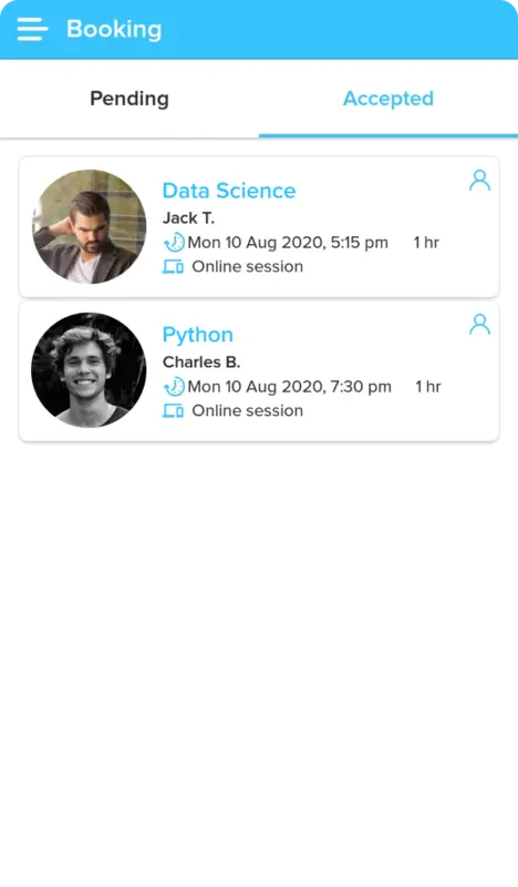 Platute Student App - Accepted Bookings